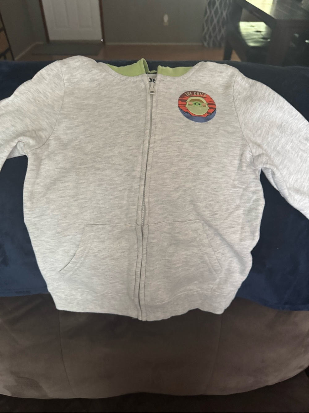 jumping beans Light Gray Zip Hoodie with Green Lining and Character Patch